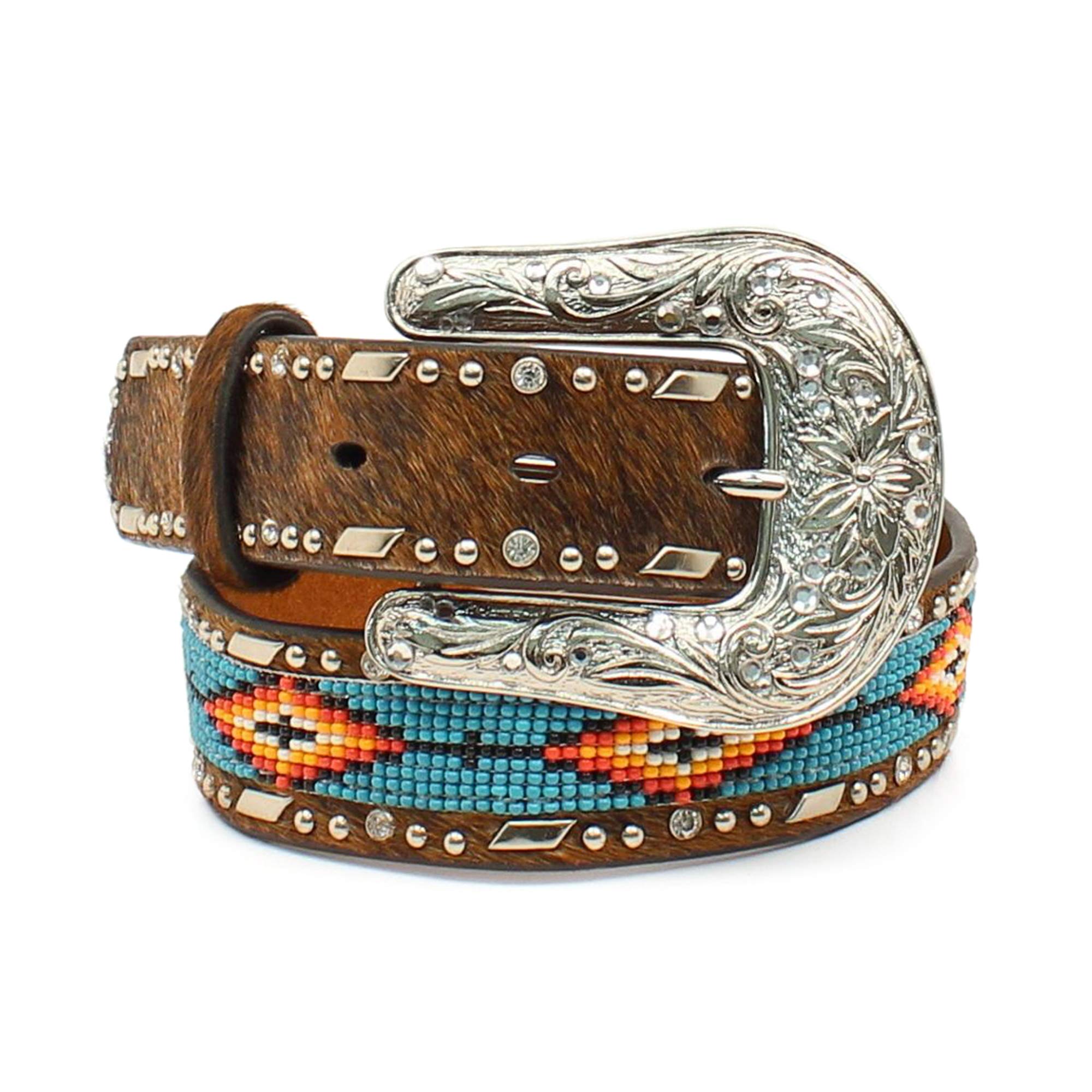 Ariat Kids Southwest Beaded Hair-On Leather Belt for Western Wear | Cowgirl Cowboy Accessories for Rodeo & Horse Riding