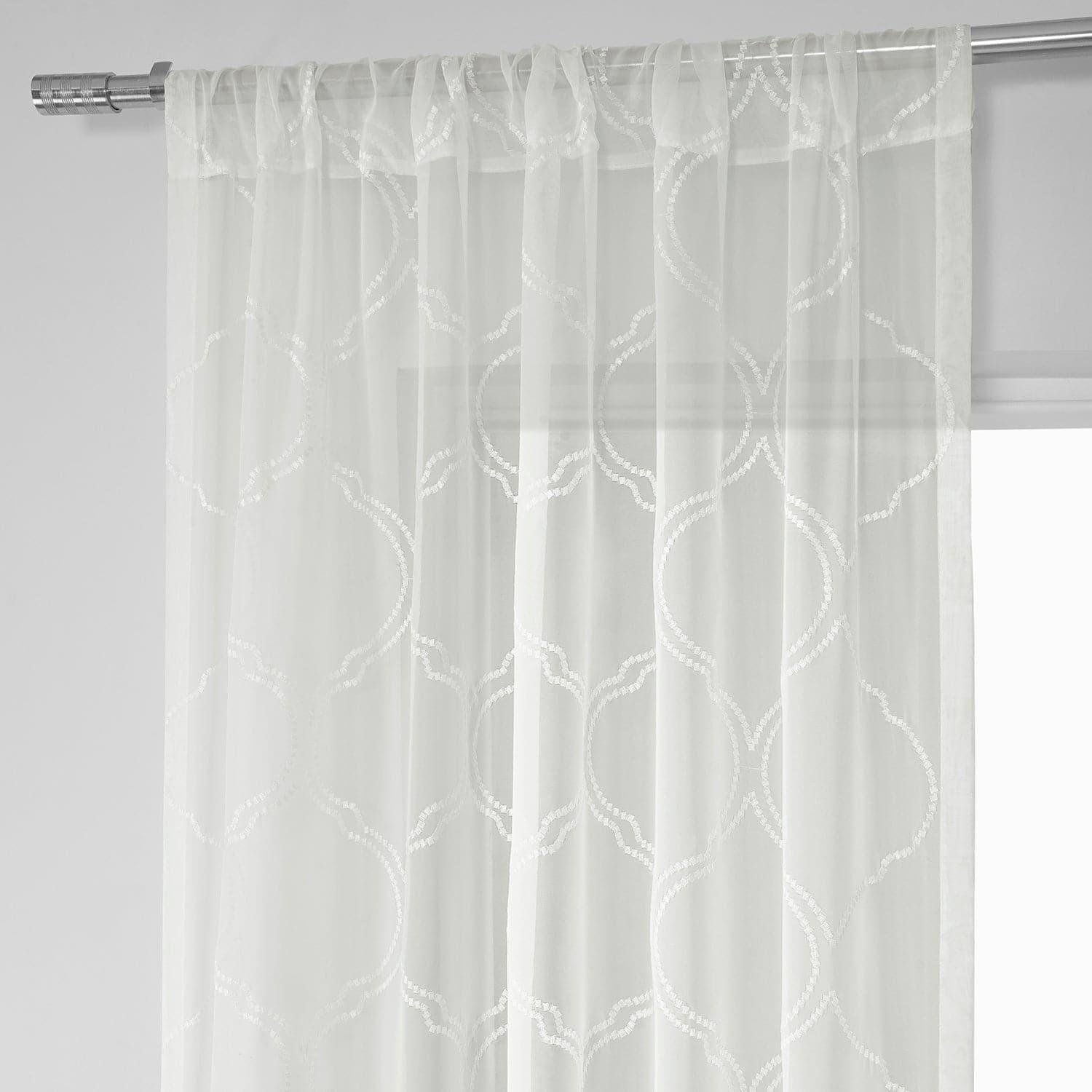 Florentina White Embroidered Geometric Sheer Curtains - Elegant Window Treatments for Living Room, Bedroom & Dining Room Decor