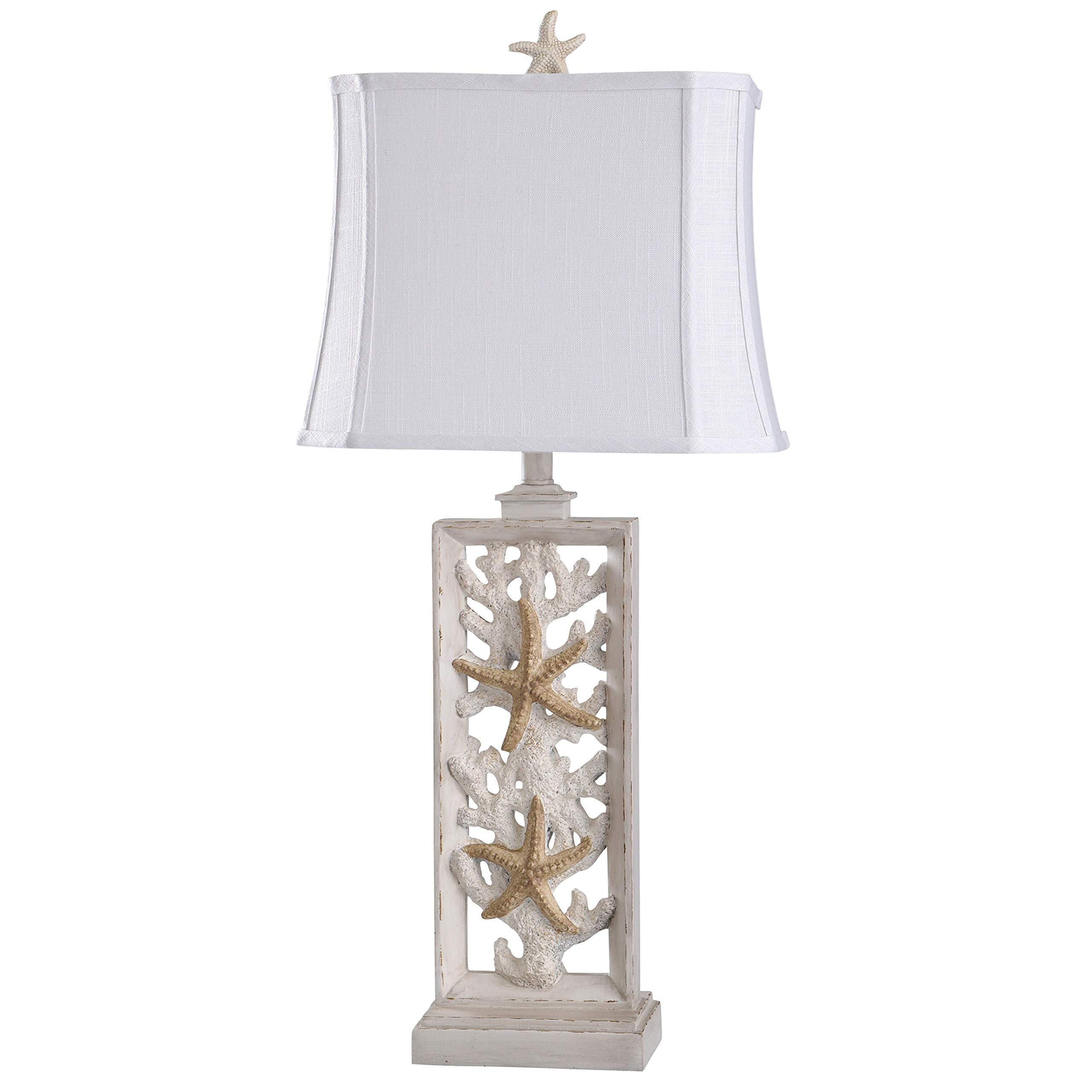 South Cove Weathered Cream Starfish Table Lamp - Coastal Decor Tan White for Beach House, Living Room & Bedroom Lighting