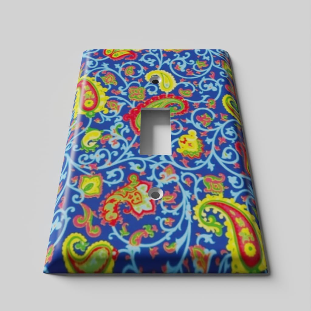 Blue Yellow Paisley Light Switch Cover - Single Toggle Wall Plate for Home Decor