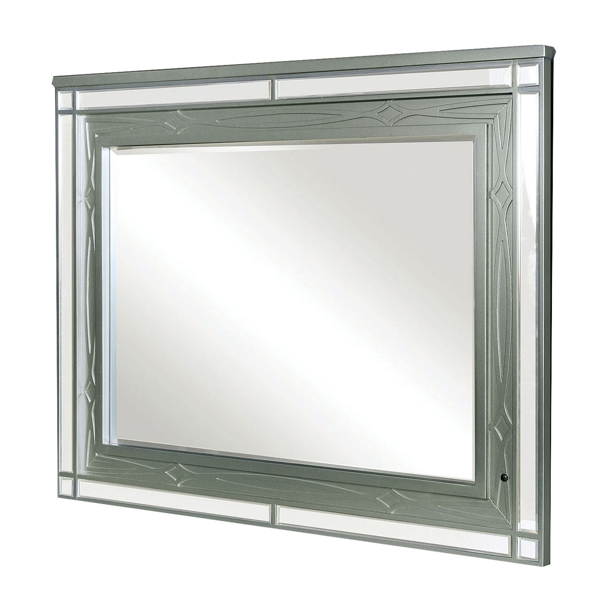 Benjara Silver LED Mirror with Mirrored Trim Accent - Modern Bathroom Vanity Mirror with Lights for Makeup & Shaving, Perfect for Bedroom or Dressing Room