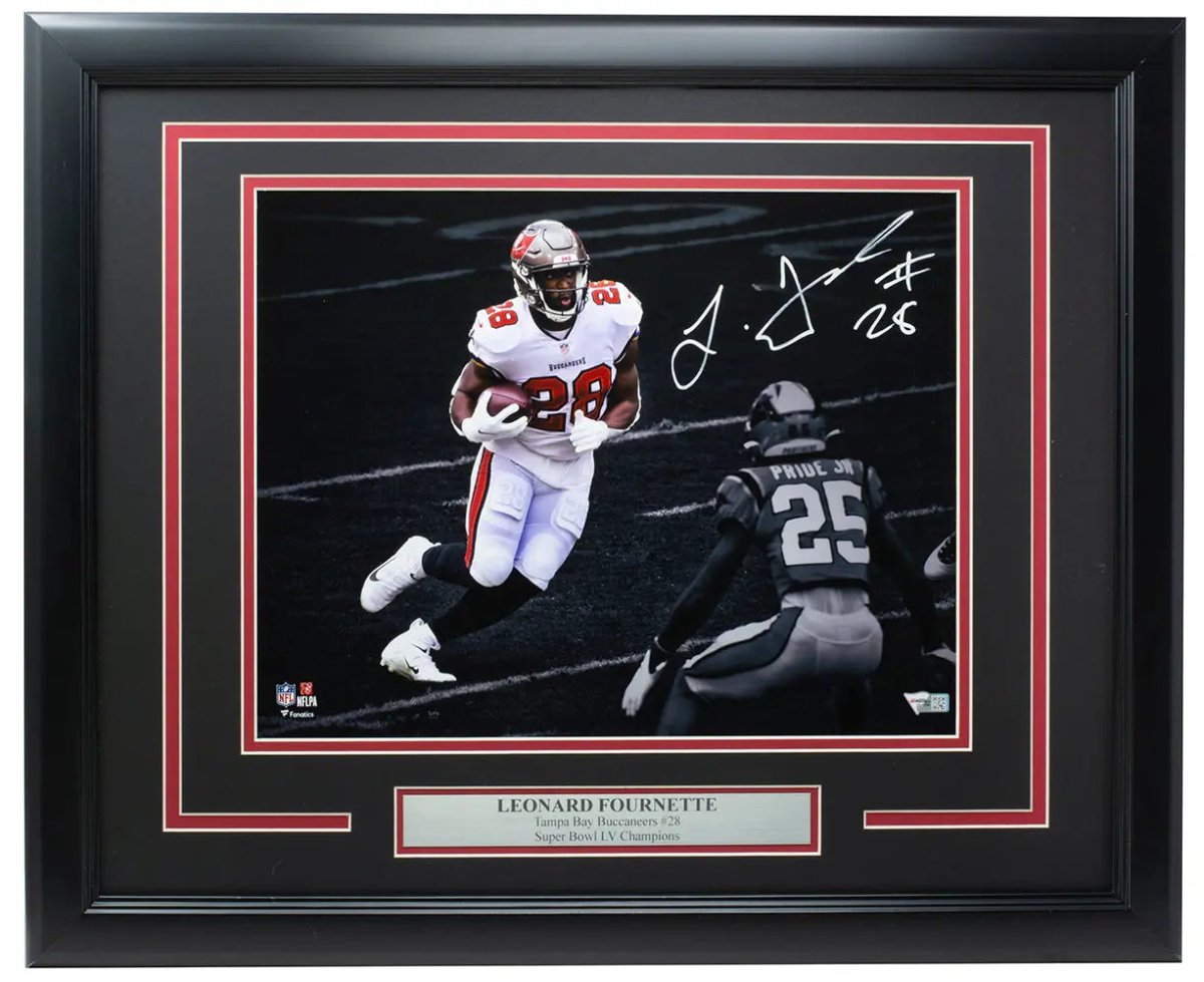 Leonard Fournette Autographed Tampa Bay Buccaneers Framed 11x14 Spotlight Photo with COA - Perfect for Sports Memorabilia Collections, Man Cave Decor, and NFL Fan Gifts