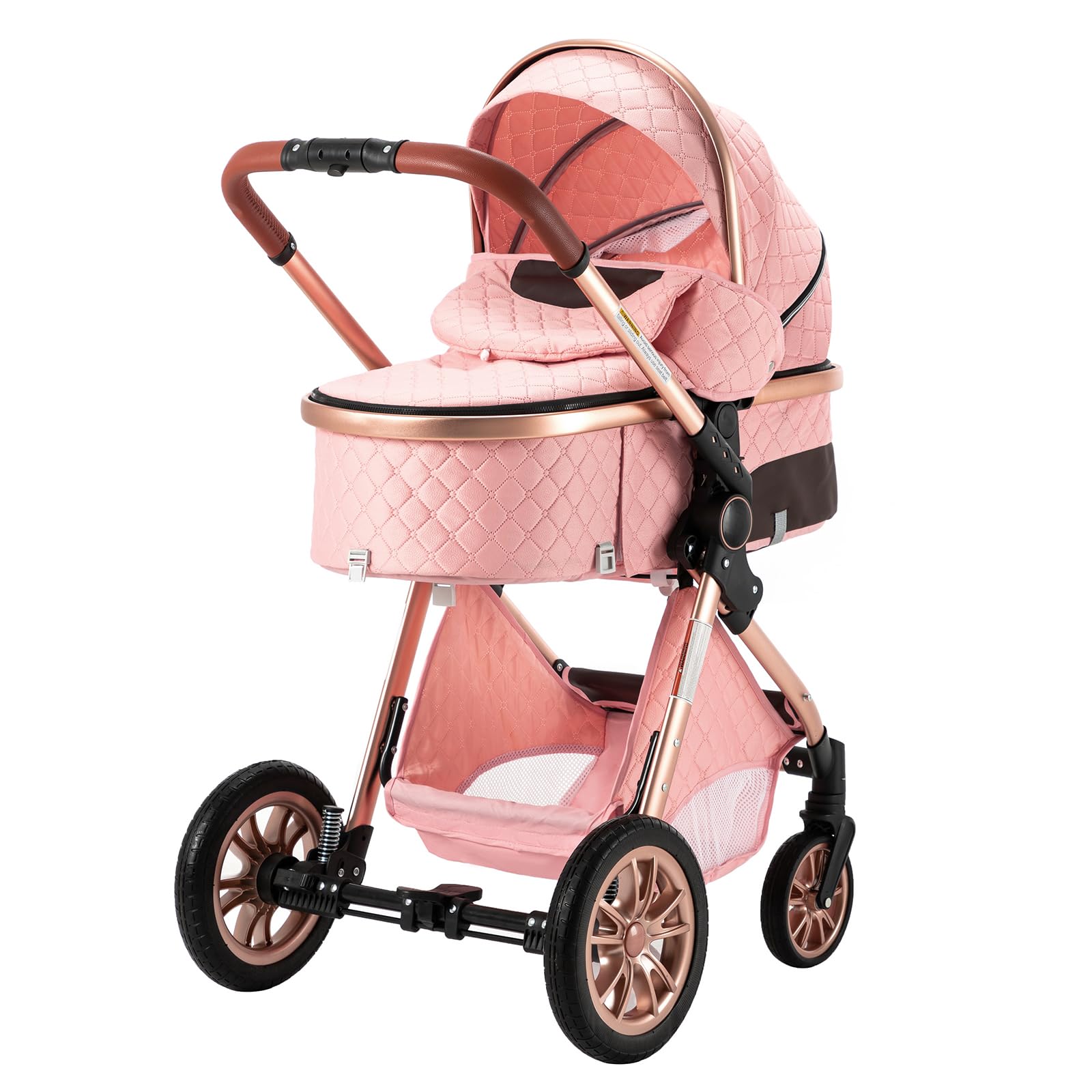 3 in 1 Reversible Baby Stroller Travel System - Foldable Luxury Pram Buggy with Car Seat Base, Lightweight & Portable for Newborn to Toddler (Pink) | Perfect for Shopping, Travel & Daily Walks