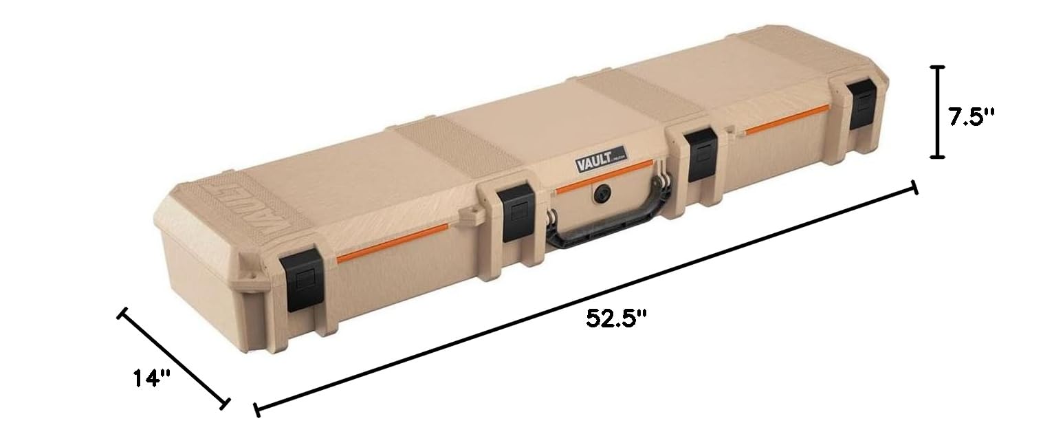 Pelican V770 Vault Single Scoped Rifle Hard Case - Waterproof Protective Storage for Firearms, Optics, Tripod, Electronics & Musical Instruments | Perfect for Hunting, Shooting Range & Travel | Tan