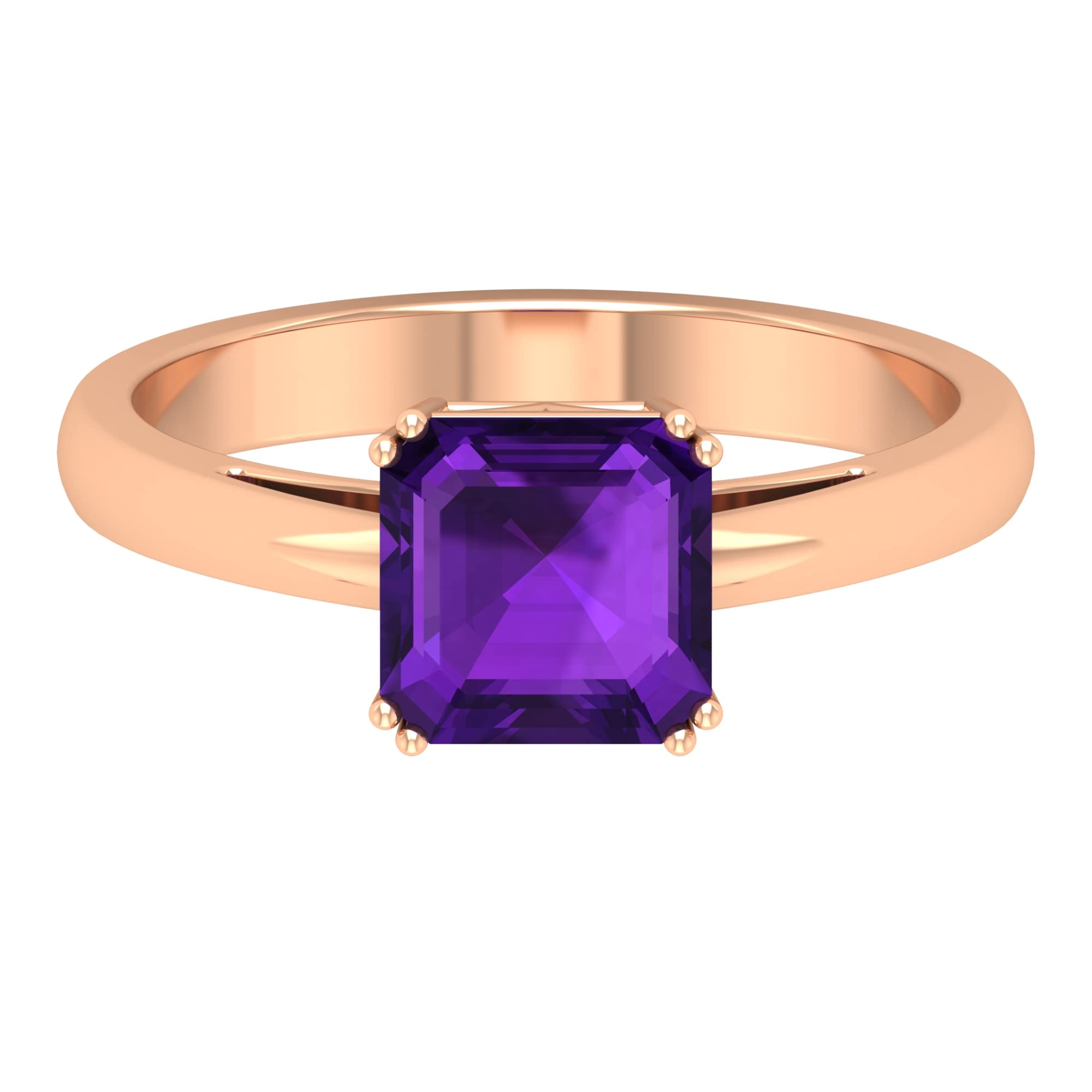 2 CT Amethyst Solitaire Ring for Women - 7 MM Asscher Cut February Birthstone Ring in 14K Solid Gold - Elegant Jewelry Gift for Anniversary, Valentine's Day & Special Occasions