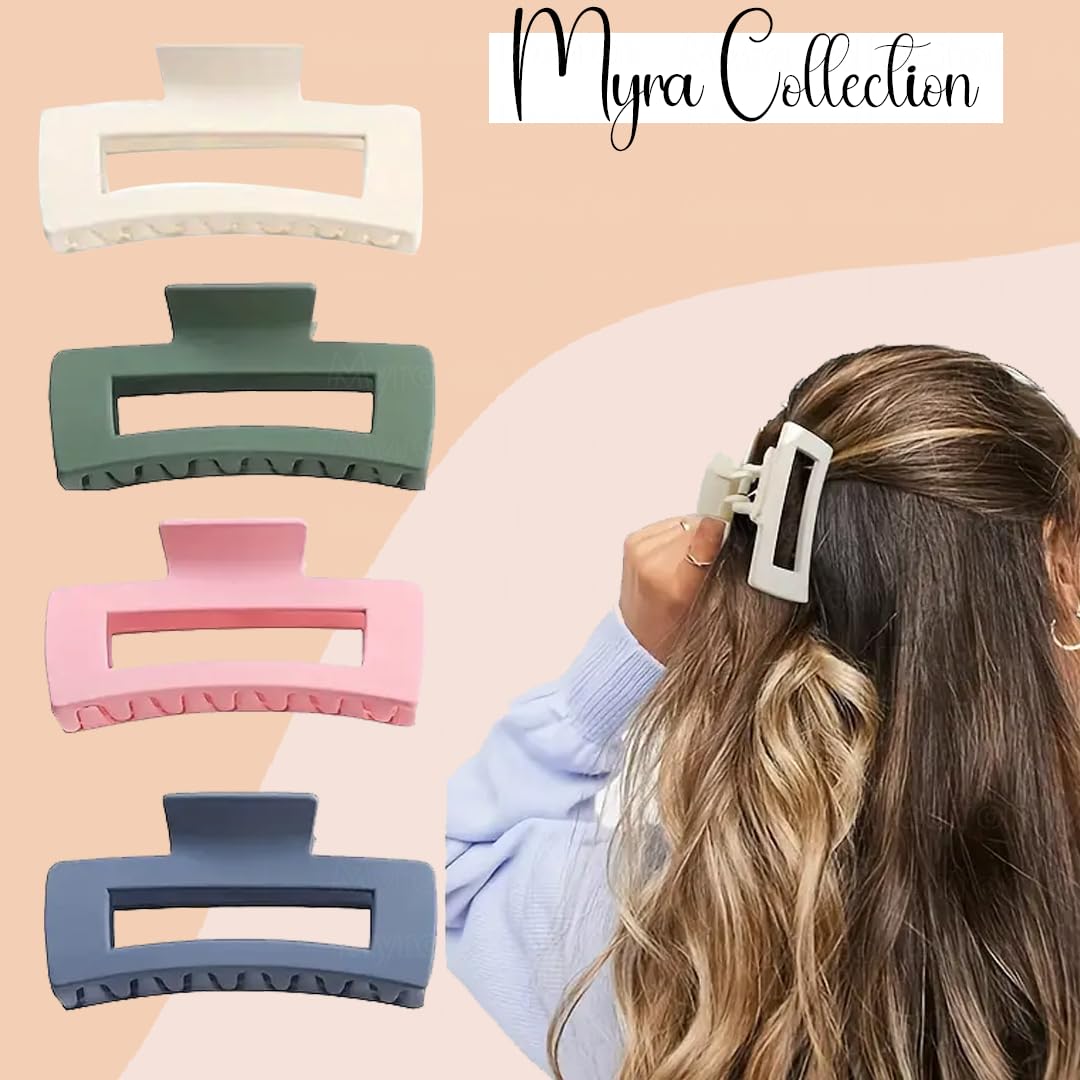 Myra Collection 4-Piece Matte Hair Claw Set - Square Shark Clips for Long Hair (Perfect for Updos, Ponytails & Everyday Styling)