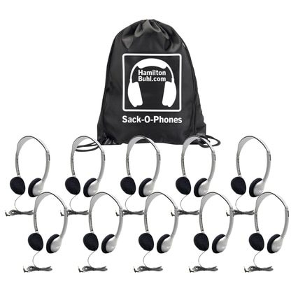 HamiltonBuhl Sack O Phones SchoolMate Personal Headphones (10 Pack) - 5 Color Options for Classroom, Library & Study Use