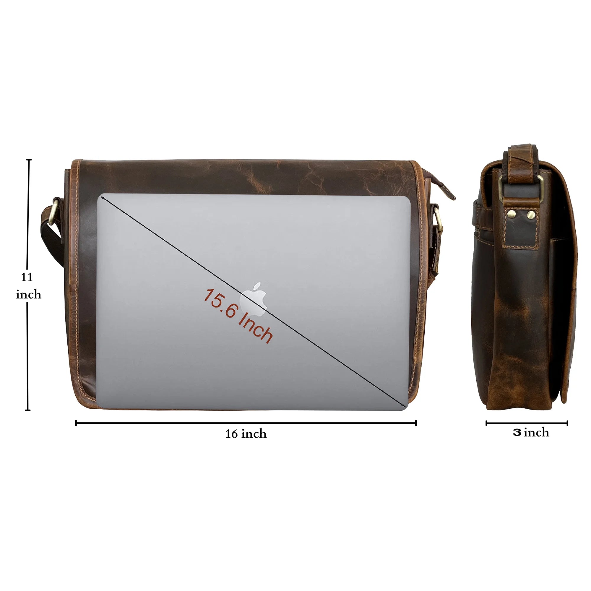 Premium Buffalo Leather Crossbody Laptop Messenger Bag for Men & Women - 16 Inch Business Work Bag (Brown) - Perfect for Office, Travel & Daily Commute