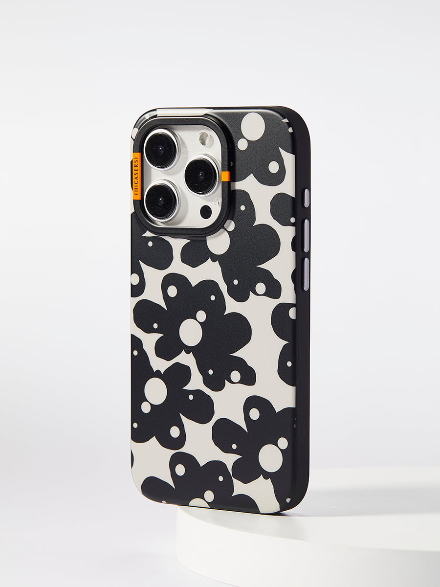 Black Floral and Raindrop Phone Case - Pale Brown Aesthetic Design for iPhone & Samsung | Trendy Protective Cover for Everyday Use & Gift Giving
