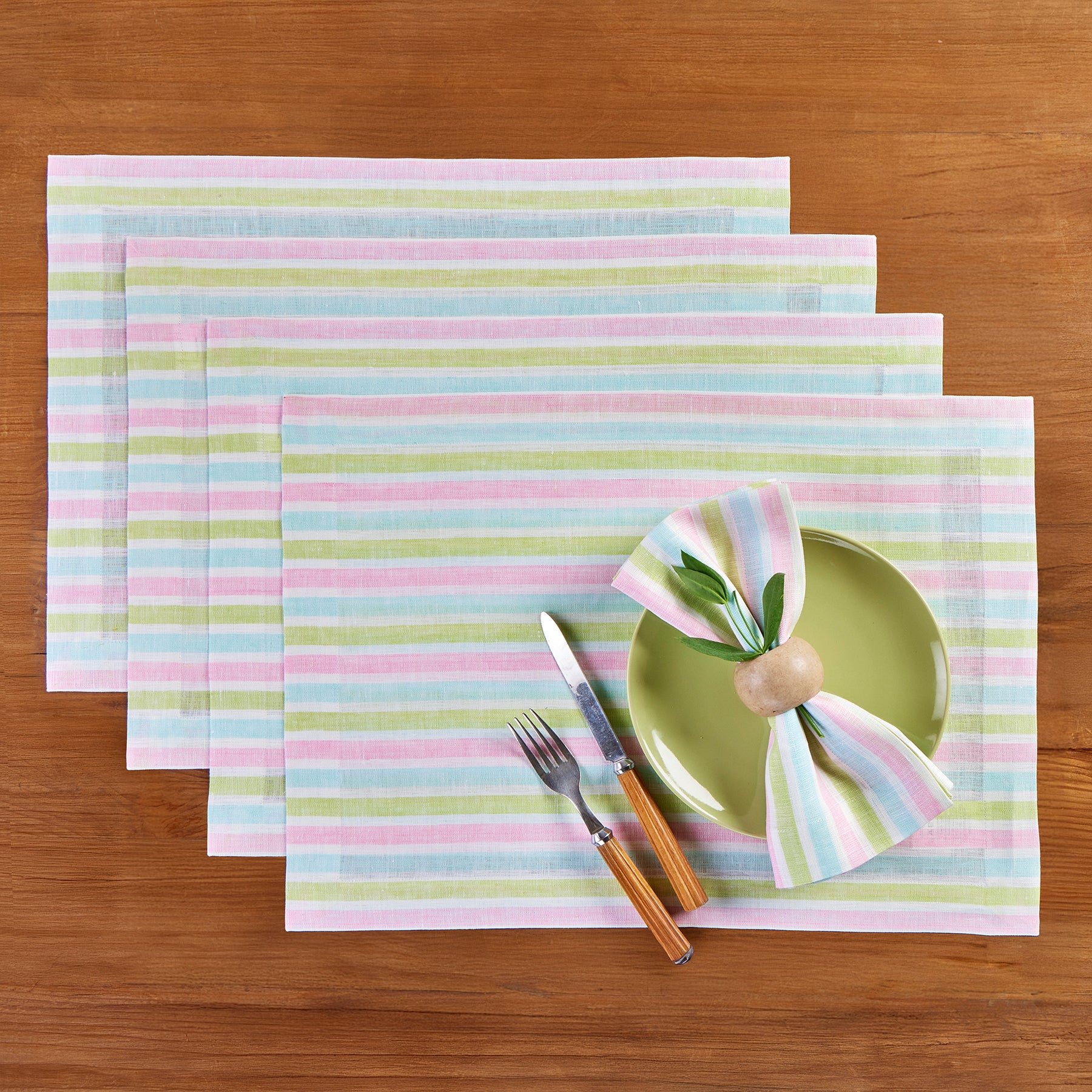 Palm Beach Stripe Cotton Placemats Set of 4 - Waterproof & Washable Table Mats for Dining Room, Kitchen, and Outdoor Entertaining