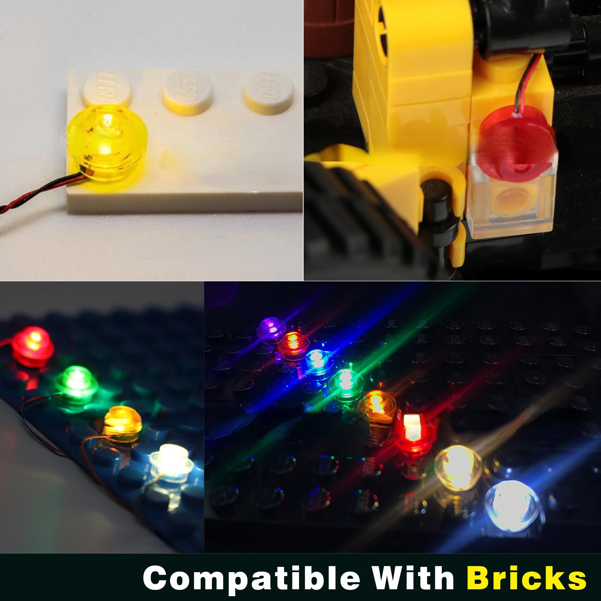 12-Piece 1x1 LED Dot Lighting Kit with Round Lids & USB Power Hub (5V) - Compatible with Lego Bricks for Model Lighting (White) - Perfect for DIY Lego Projects, Home Decor, and Creative Light Displays