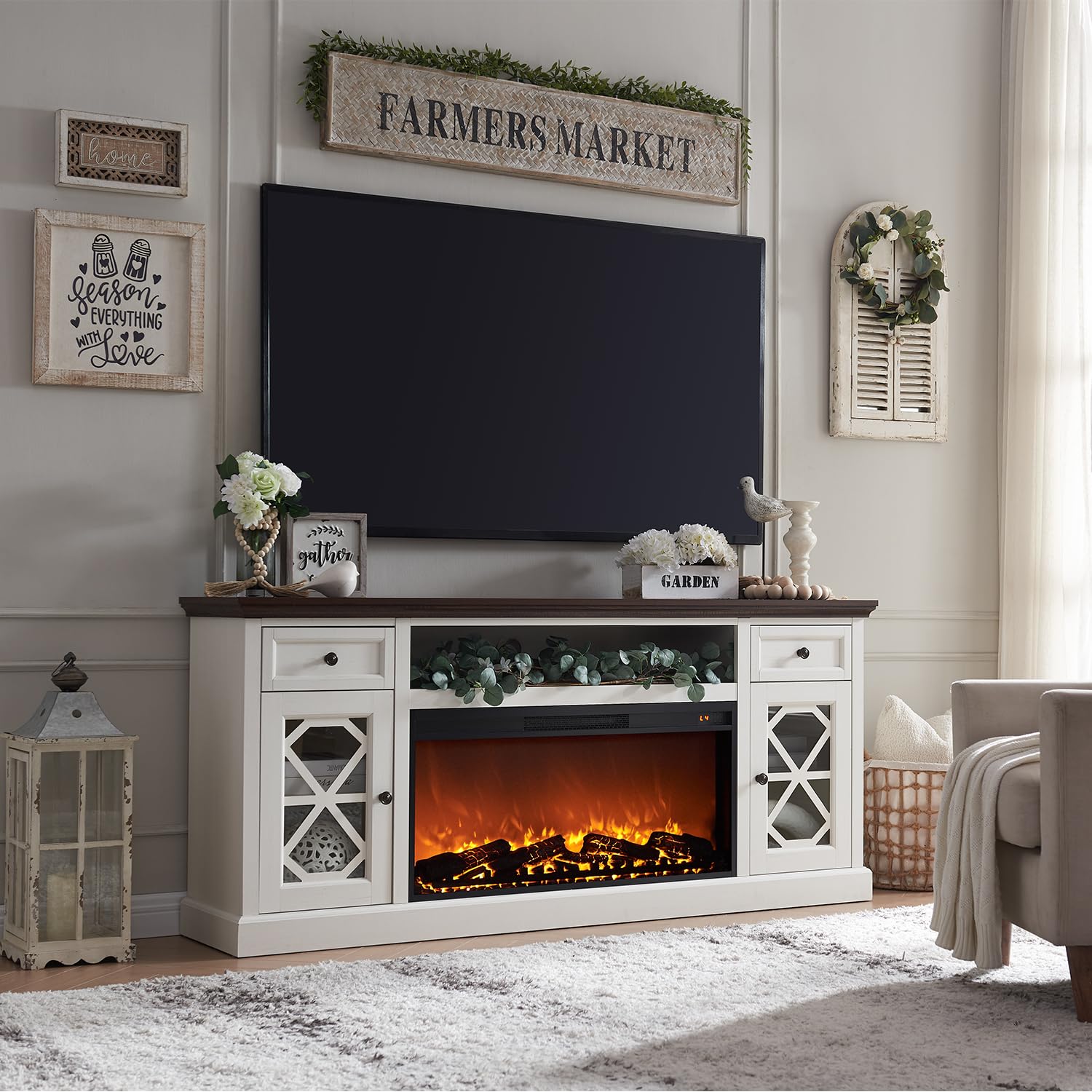 Farmhouse Electric Fireplace TV Stand for 80 Inch TVs - 31