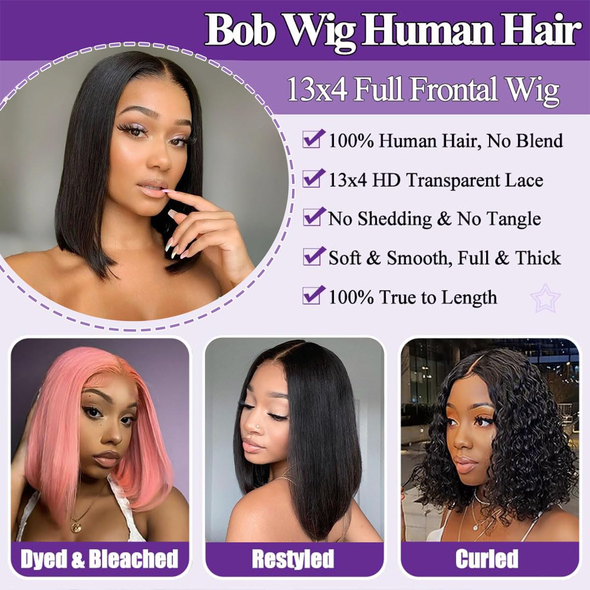 12 Inch Short Bob Wig Human Hair 13x4 HD Transparent Lace Front Wig - Pre Plucked 180% Density Straight Lace Frontal Wig with Baby Hair & Natural Hairline | Glueless Human Hair Wig for Women | Perfect for Daily Wear, Cosplay, and Special Occasions