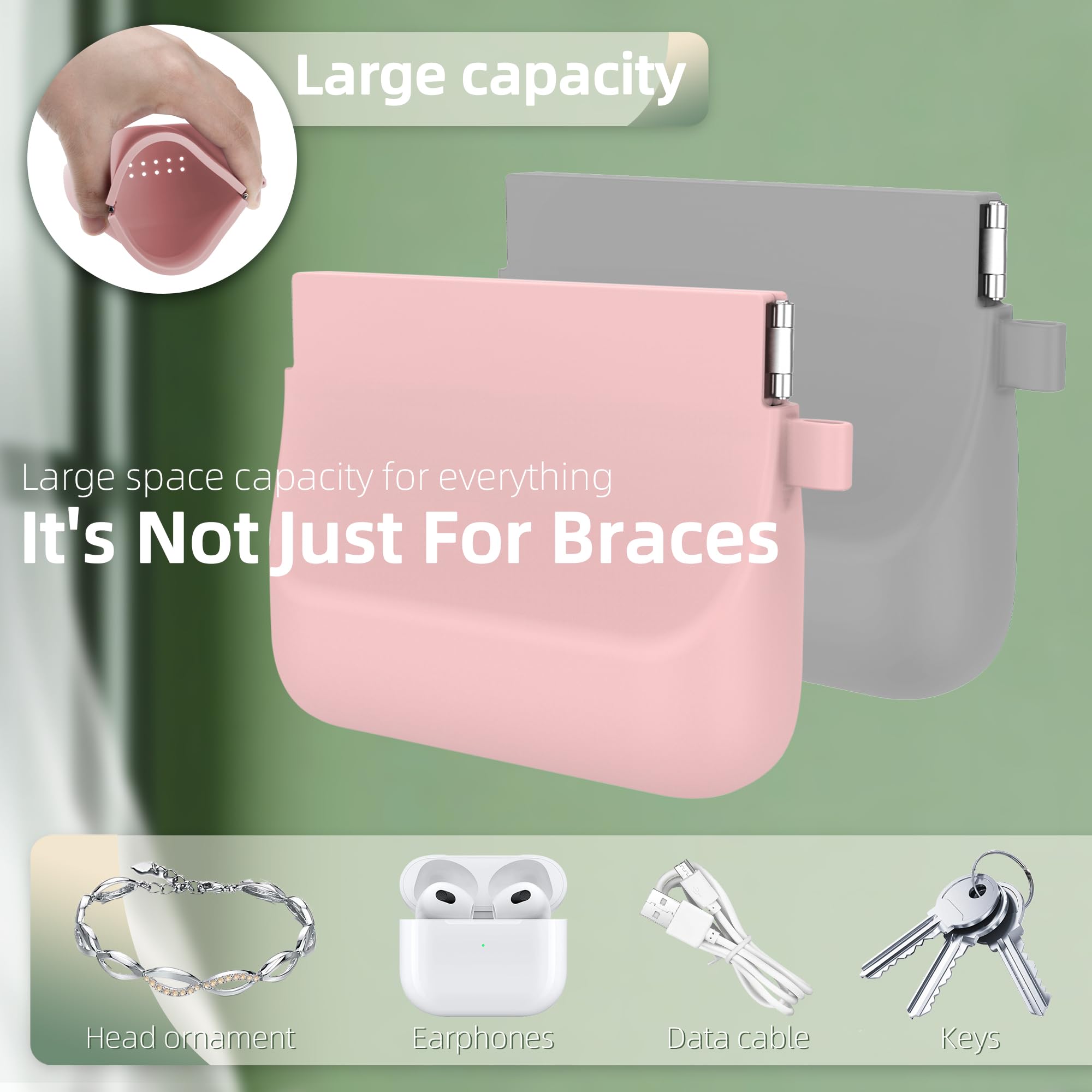 Nearockle 2 Pack Soft Silicone Retainer Case with Lanyard - Denture Storage Box with Vent Holes for Invisalign, Clear Aligners & Mouth Guards - Portable Travel Container for Teeth Whitening Trays (Pink+Grey) | Perfect for Gym, Travel & Daily Dental Care