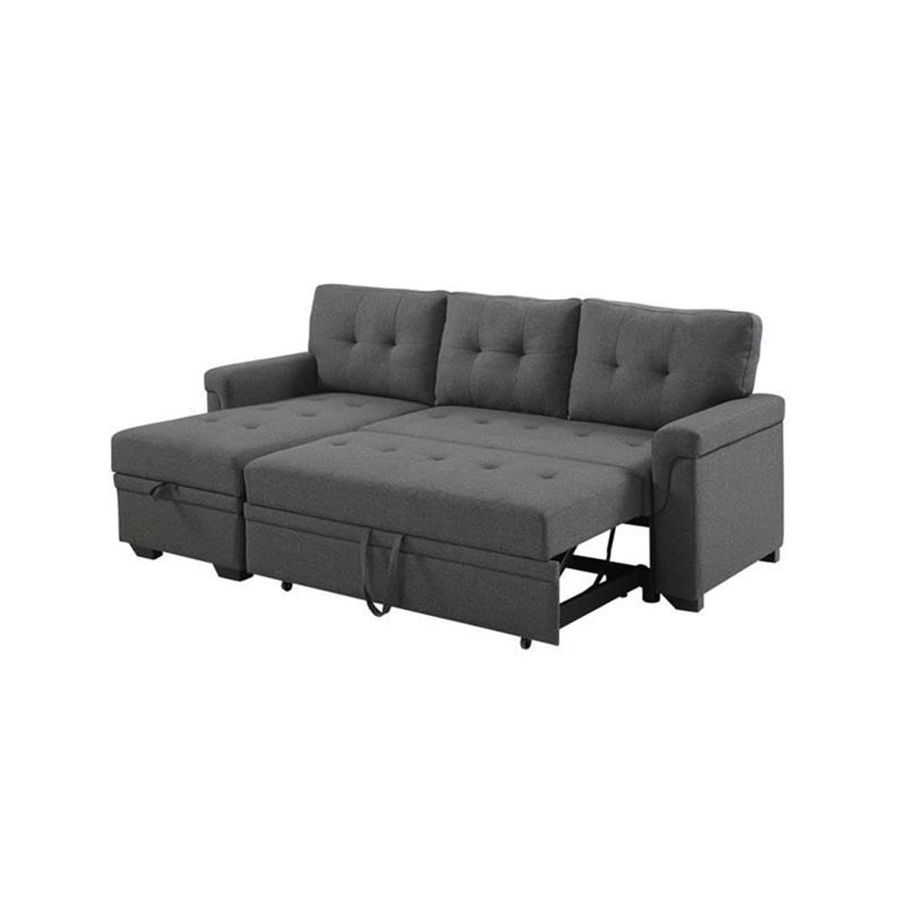 BOWERY HILL Reversible Sectional Sleeper Sofa Bed with Storage - Steel Gray Linen Fabric - Space Saving Furniture for Small Apartments, Living Rooms & Guest Rooms
