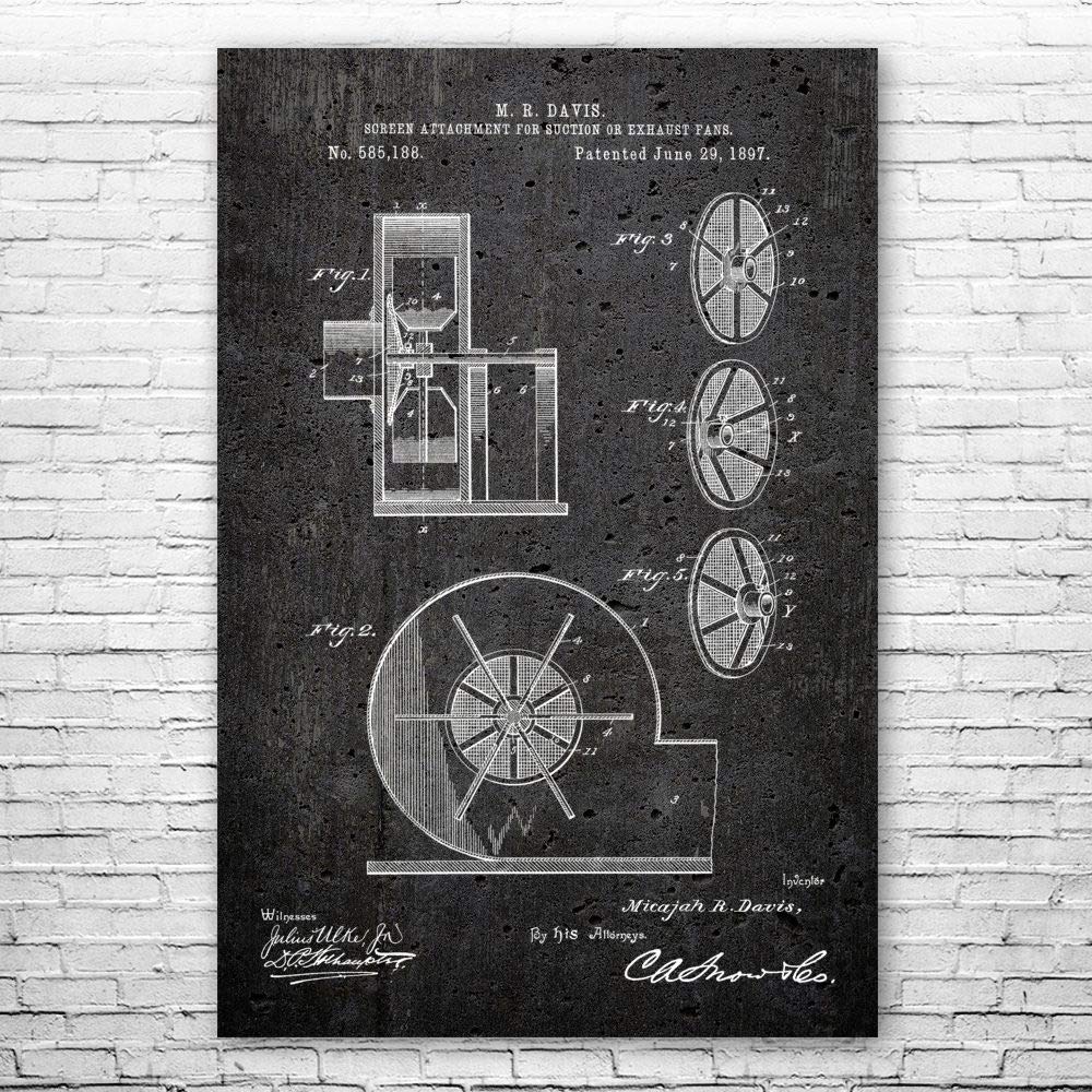 HVAC Exhaust Fan Blueprint Poster Print - 18x24 Inch Dark Concrete Wall Art for Mechanics, Engineers & Handymen | Perfect Workshop, Garage & Office Decor Gift