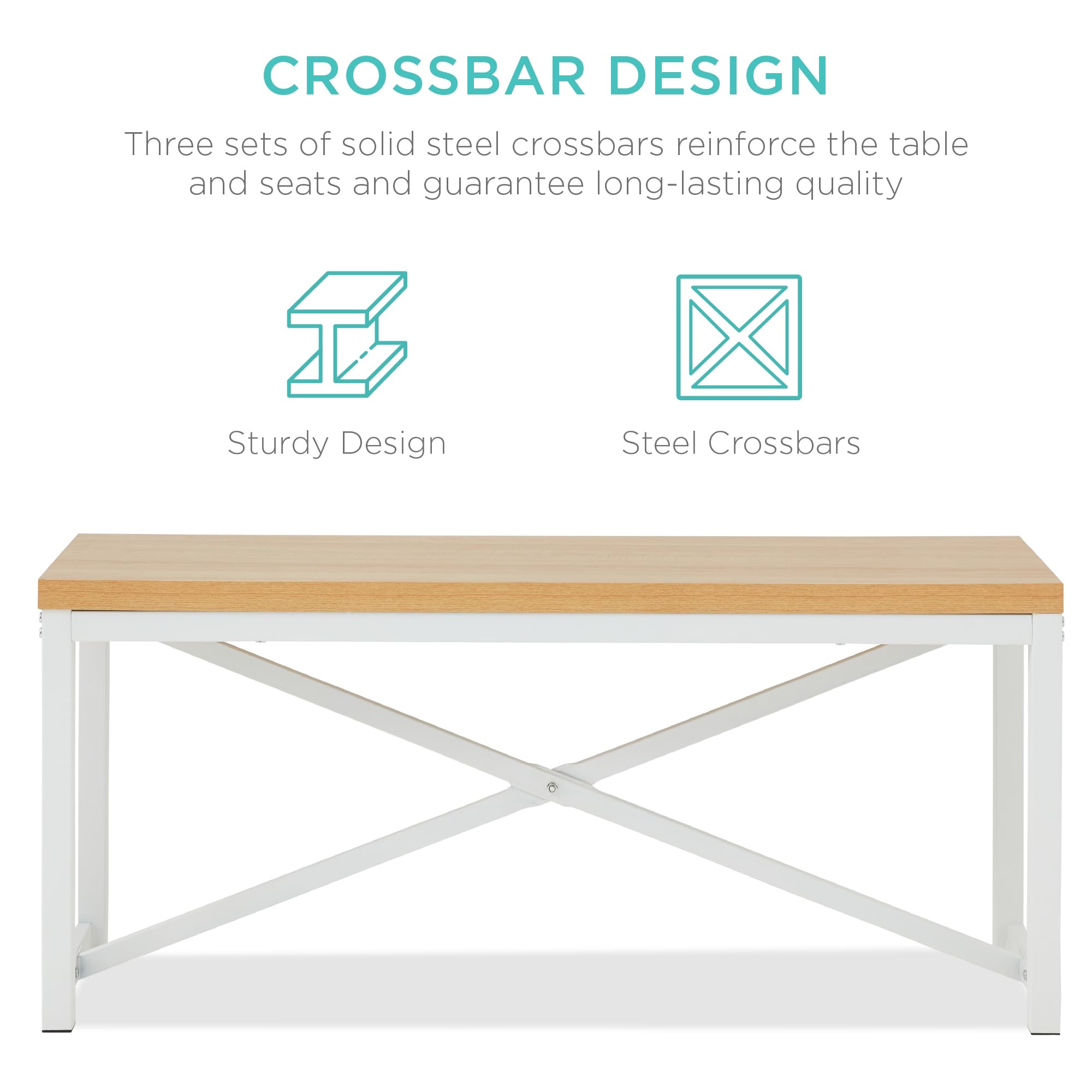 Best Choice Products 45.5in 3-Piece Space-Saving Dining Set with Table & 2 Benches - Oak/White Finish for Kitchen, Breakfast Nook or Small Dining Room | Compact 4-Person Dinette Furniture for Apartments & Cozy Homes