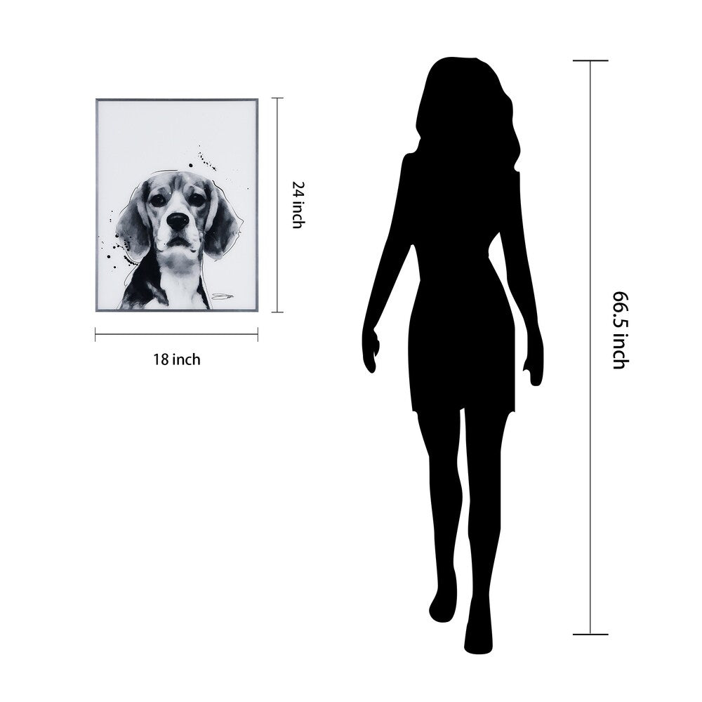 Beagle Black & White Dog Wall Art - Reverse Printed Glass with Gunmetal Frame | Modern Home Decor for Living Room, Bedroom & Office