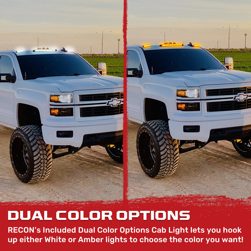 2007-2014 GMC & Chevy Heavy Duty 3-Piece Cab Roof LED Light Bar Kit - Ultra Bright Dual Color (Amber/White) with Multiple Lens Options - Perfect for Off-Roading, Work Trucks & Emergency Vehicles