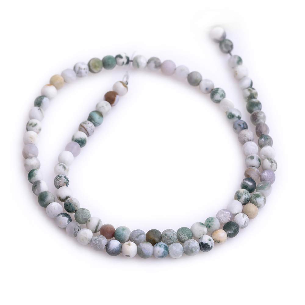 4mm Natural Green Moss Tree Agate Round Spacer Beads - Unpolished Matte Finish for DIY Jewelry Making (15 Inch Strand) - Perfect for Necklaces, Bracelets & Boho Crafts