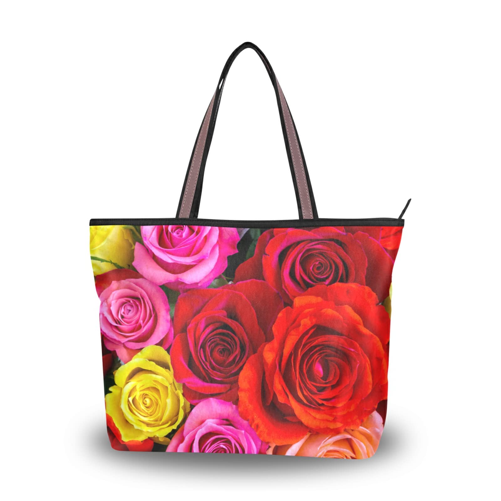 Pink Aesthetic Red Rose Tote Bag for Women - Large Capacity Zippered Grocery Purse with 2 Size Options | Perfect for Shopping, Work & Daily Use