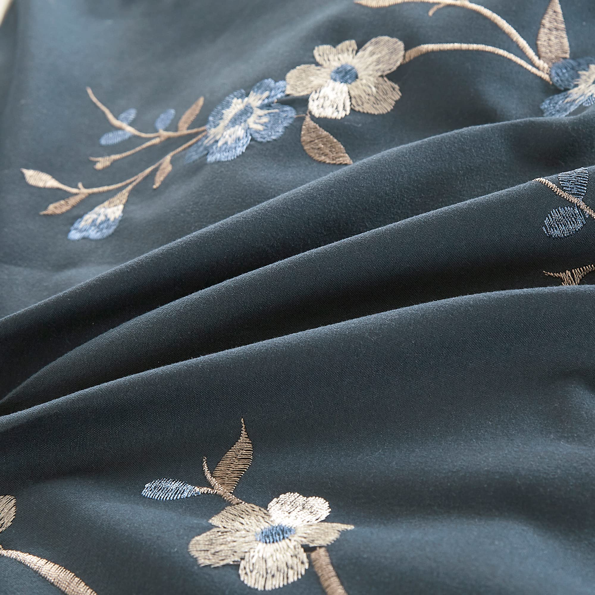 Chezmoi Collection Linnea 7-Piece Luxury Comforter Set - Navy Blue & Gray Cherry Blossom Floral Embroidery, King Size | Perfect for Master Bedroom, Guest Room & Cozy Home Decor