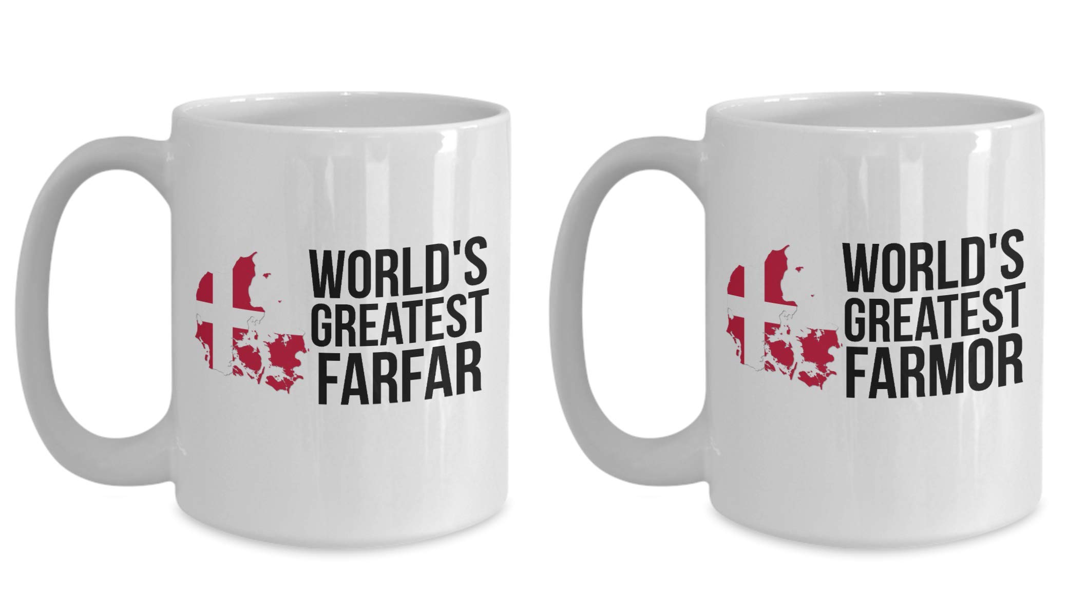 Danish Grandma and Grandpa Mug Set - World's Best Farmor & Farfar Coffee Cups with Danish Flag | Perfect Gift for Grandparents | Ideal for Family Gatherings, Christmas & Birthday Celebrations