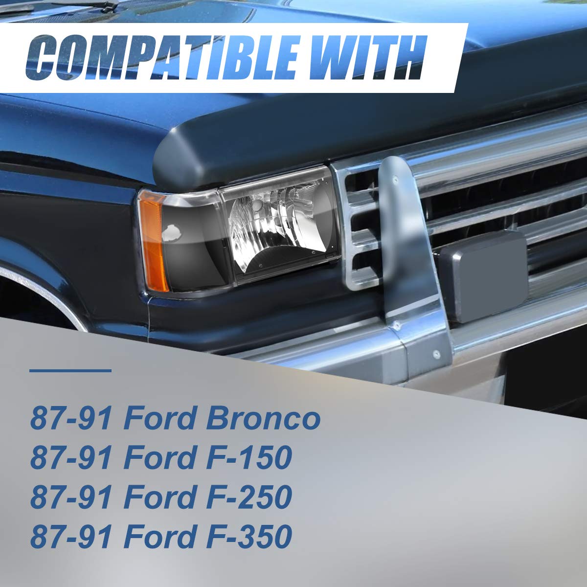 Ford Bronco F-Series Headlight Assembly 1987-1991 - Halogen Replacement for Driving & Off-Road
