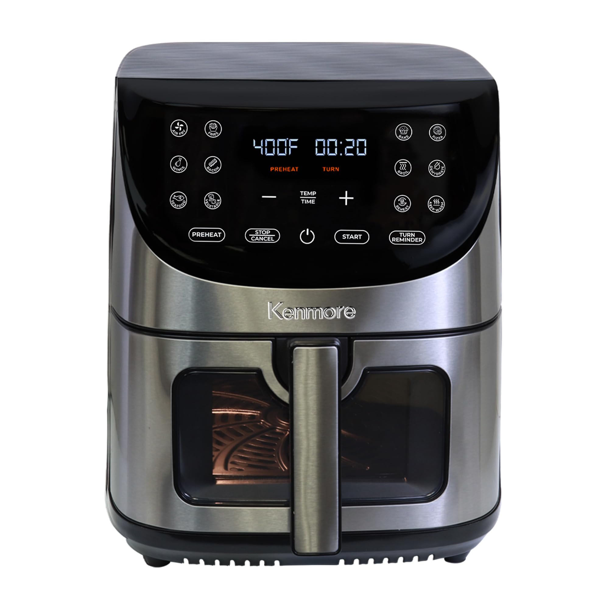 Kenmore 8 Quart Digital Air Fryer with Non-Stick Basket - 12 Preset Cooking Functions, Touch Screen Controls for French Fries, Chicken & More | Compact Countertop Kitchen Appliance for Healthy Frying, Baking & Roasting | Perfect for Family Dinners, Parties & Quick Meals | Stainless Steel Black Design