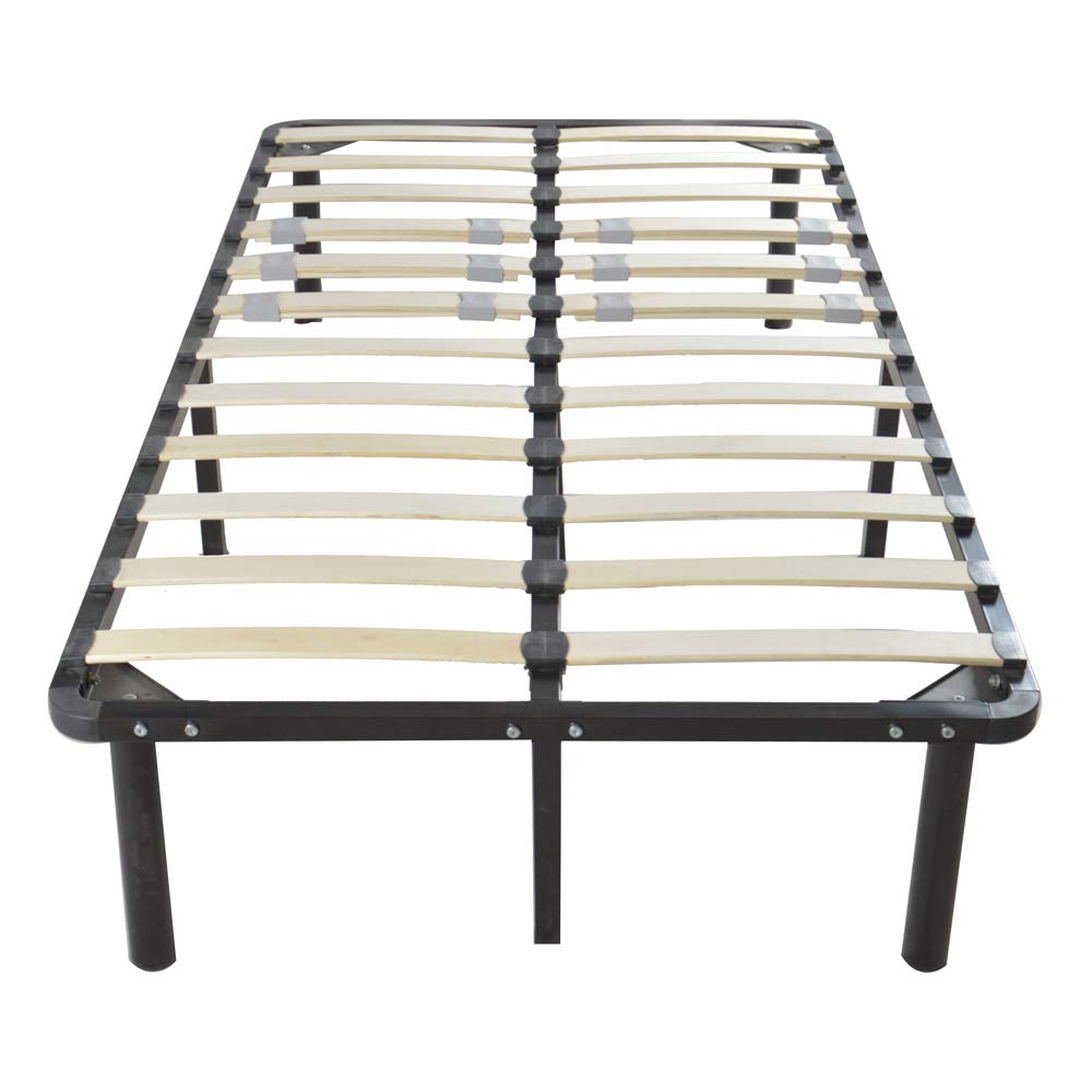Queen Size Black Metal Iron Bed Frame with Wooden Slats - Sturdy Support for Twin, Full, Queen Beds | Perfect for Modern Bedrooms, Guest Rooms & Dormitories