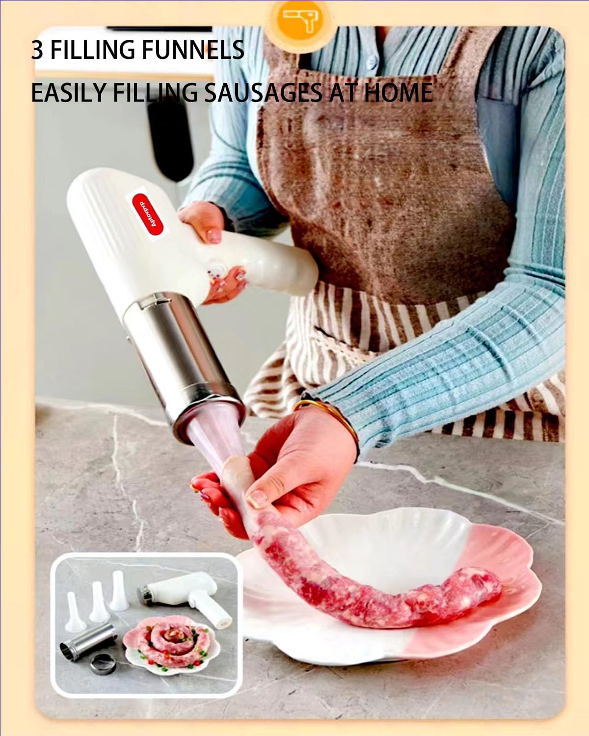 Electric Noodle Maker Machine - Handheld Wireless Pasta Press for Homemade Italian Pasta, Sausage & Dumplings | 3 Filling Tubes & Molding Mold Included | Perfect for Kitchen, Camping & Quick Meals