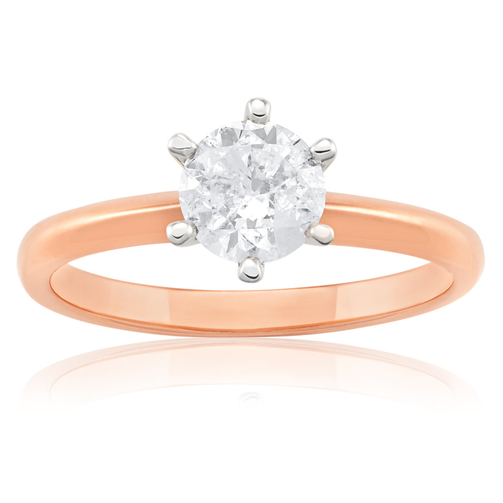 18ct Rose Gold Solitaire Ring With 1 Carat Diamond - Elegant Engagement Wedding Band for Her, Perfect Proposal Gift & Anniversary Jewelry