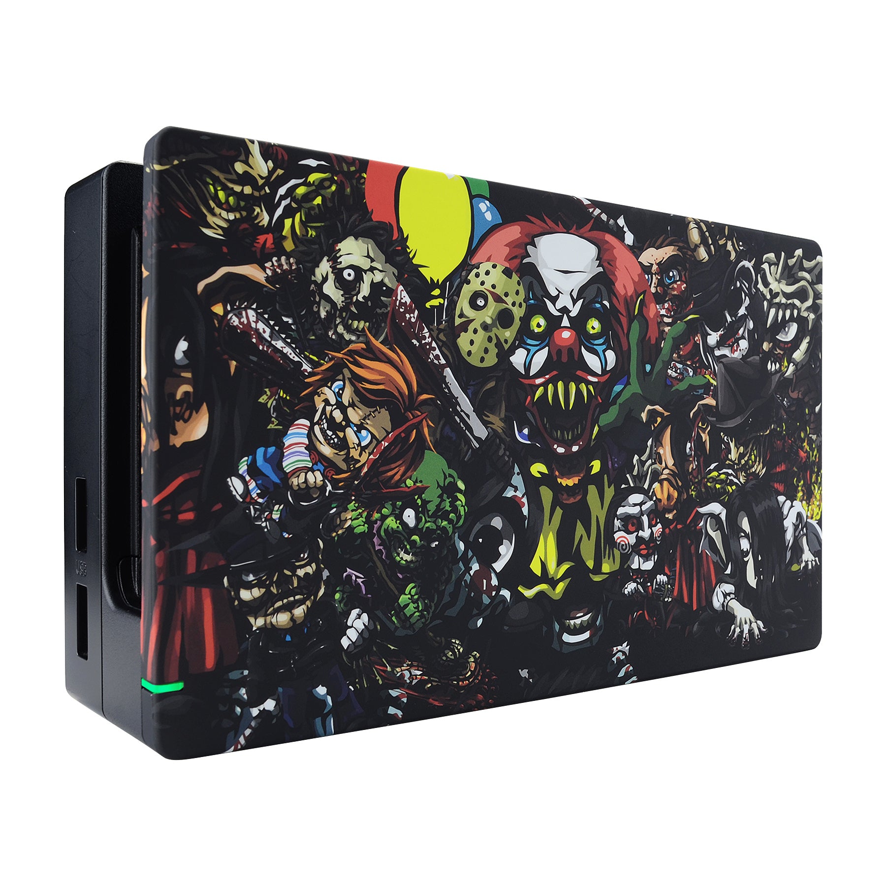 ExtremeRate Soft Touch Grip Faceplate for Nintendo Switch Dock - Scary Party Pattern DIY Replacement Shell (Dock Not Included) | Perfect for Gaming Setups, Themed Parties & Custom Switch Mods