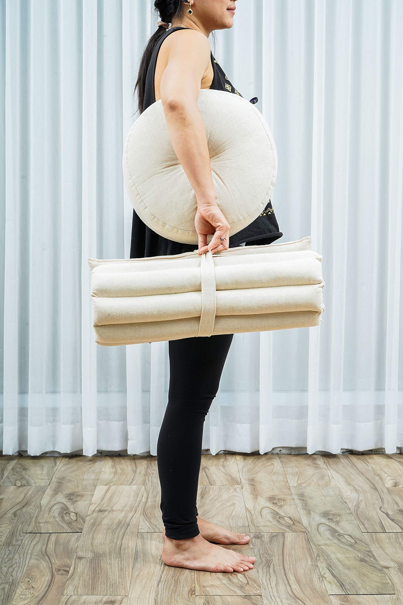 Premium Leewadee Meditation Cushion Set - Small Zafu Yoga Pillow & Roll-Up Zabuton Mat with Natural Kapok Filling for Yoga, Zen Meditation & Home Relaxation