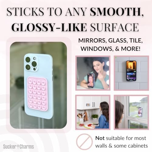 Removable & Reusable Silicone Suction Phone Mount - Universal Holder for iPhone & Android - Hands-Free Mirror Adhesive Grip for TikTok Videos & Driving - Patent Pending Sticky Phone Case Accessory (Pink-a-Licious) - Perfect for Car Dashboard, Bathroom Mirror & Office Desk
