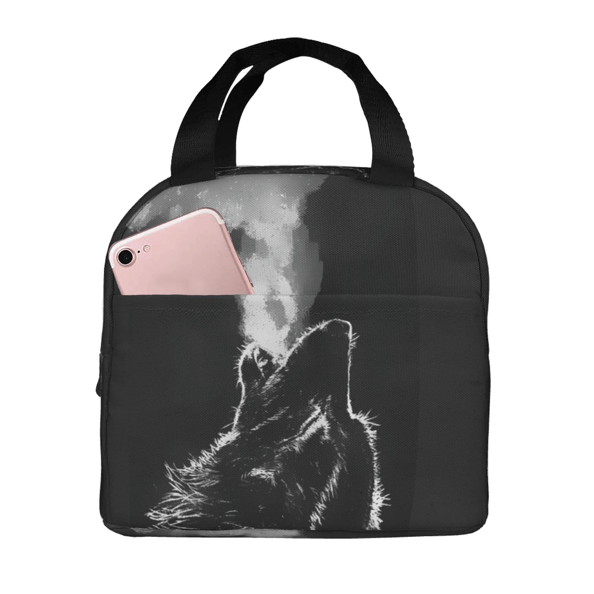 Insulated Lunch Box for Women & Men - Reusable Thermal Tote Bag with Pockets for Work, School, Hiking & Picnic - Perfect for Office, Outdoor Activities & Daily Commute - Black Wolf Breathing Design