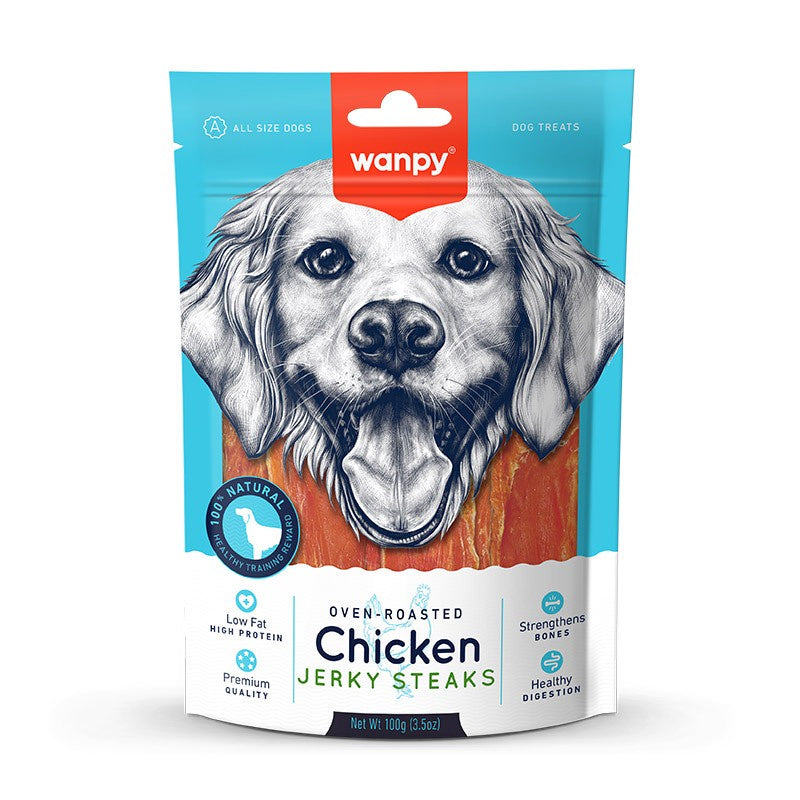 Wanpy Oven Roasted Dog Jerky Treats 100g - 6 Flavor Varieties for Small & Large Dogs | Natural Protein Snacks for Training & Rewards