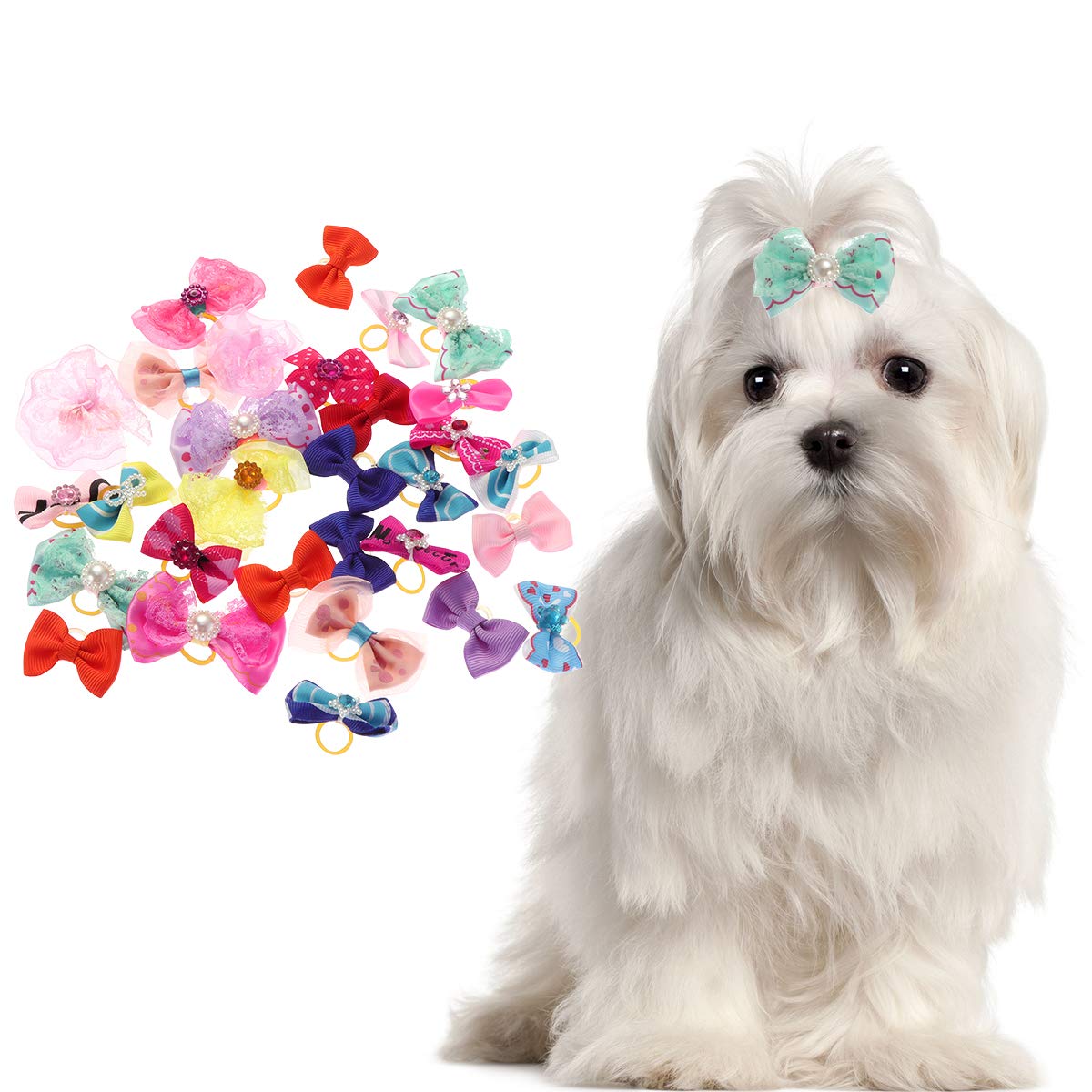 60pcs Elastic Hair Bands - Soft Rubber Hair Ties with Bowknot for Women, Girls & Pets | Perfect for Ponytails, Braids & Pet Grooming | Hair Accessories for Daily Use, Workouts & Styling