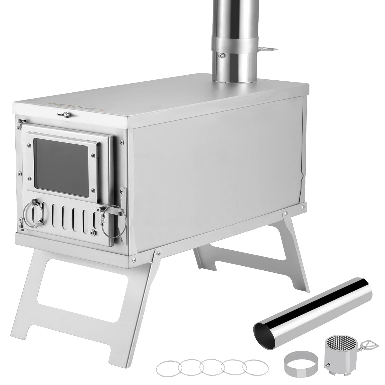 304 Stainless Steel Camping Tent Stove - Ultralight Foldable Portable Wood Burning Stove with Chimney Pipes & Rotary Damper | Tent Heater for Outdoor Camping, Hunting, Hiking & Emergency Cooking