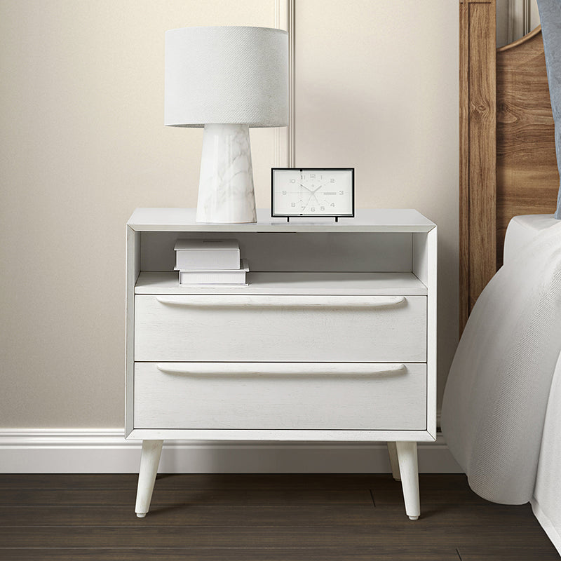 Mid Century Modern Nightstand with 2 Drawers & Built-in USB Outlets - Stylish Bedside Table for Bedroom, Living Room, or Office