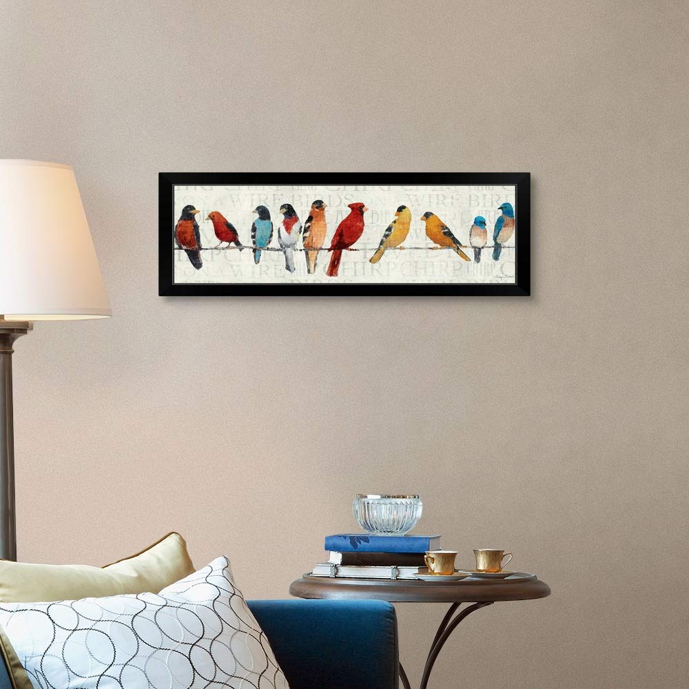 Birds on a Wire Black Framed Art Print - Cardinal & Songbird Wall Decor - Ready to Hang Home & Office Wall Art for Living Room, Bedroom, or Office Decoration