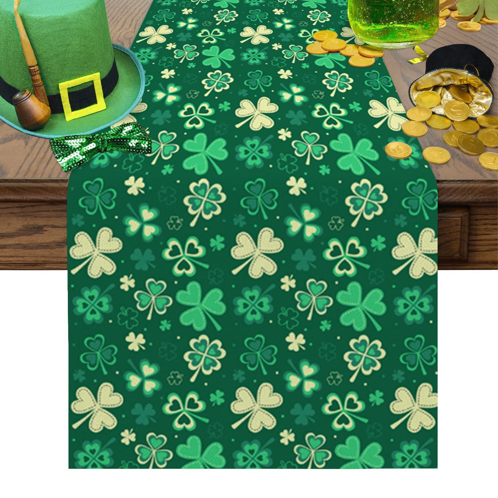Lucky Green Shamrock Table Runner - 14