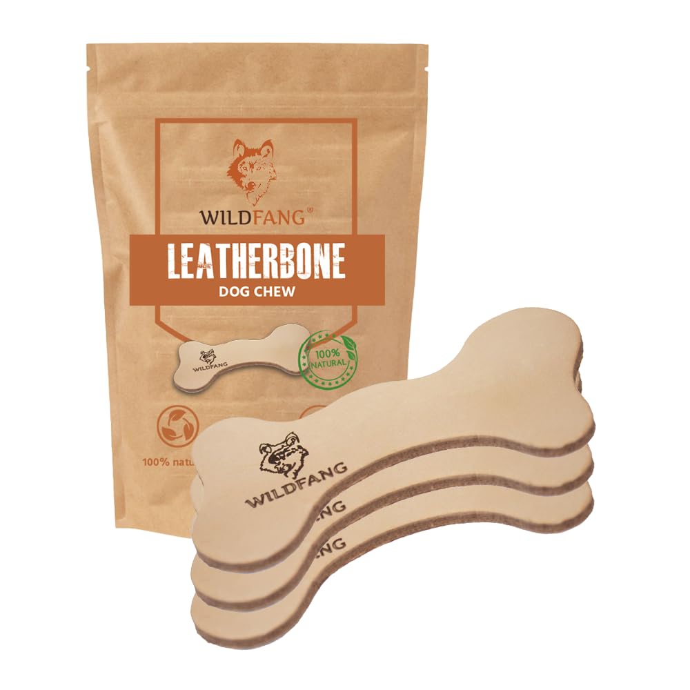 Wildfang Durable Leather Dog Chew Bones - Set of 3 Long-Lasting Leather Chew Toys for Aggressive Chewers, Leather Dog Chews & Bones for Training, Teething, and Dental Health