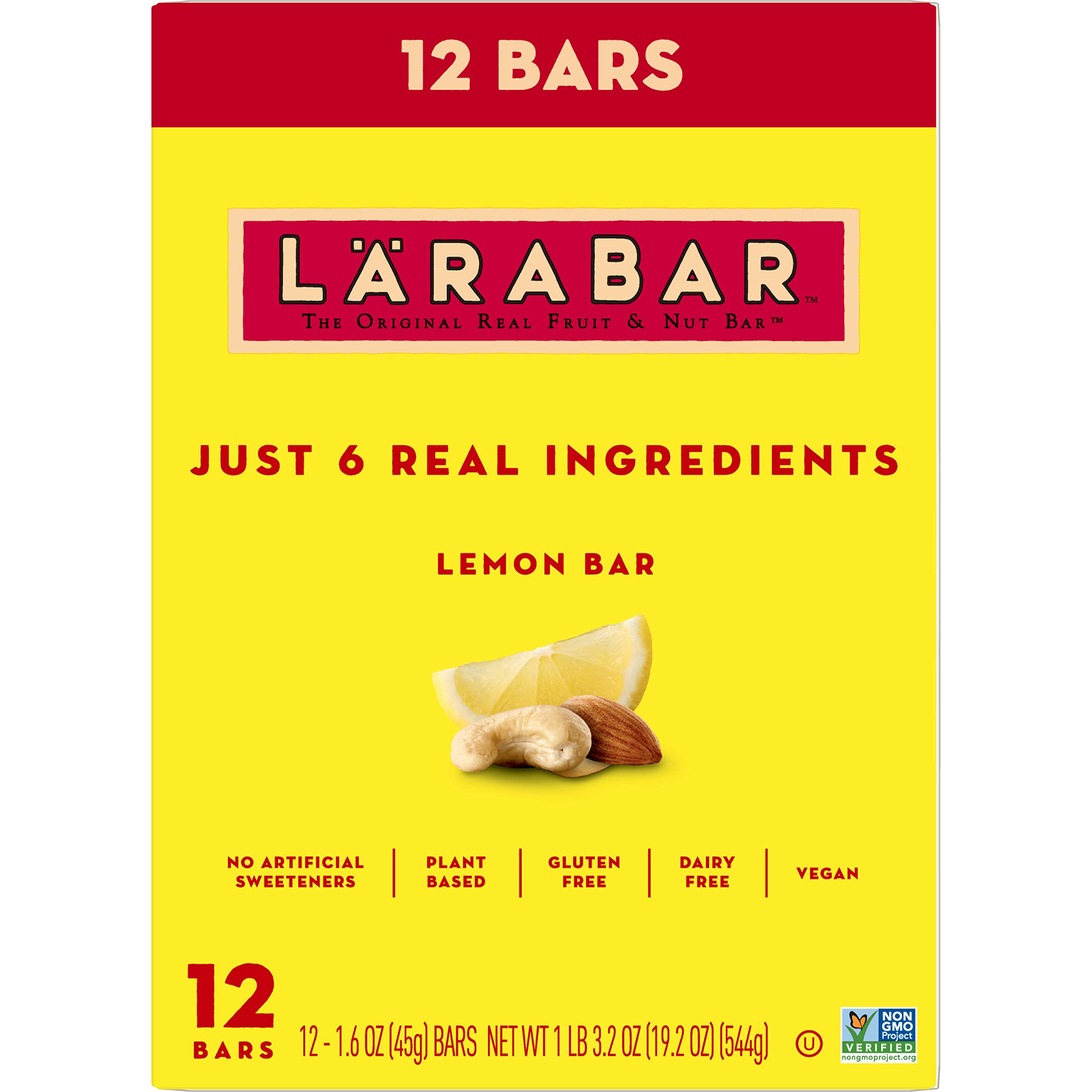 Larabar Lemon Bar - Gluten Free Vegan Fruit & Nut Energy Bars, 1.6 oz (12 Count Pack) - Healthy Snacks for Hiking, Workouts & On-the-Go Nutrition