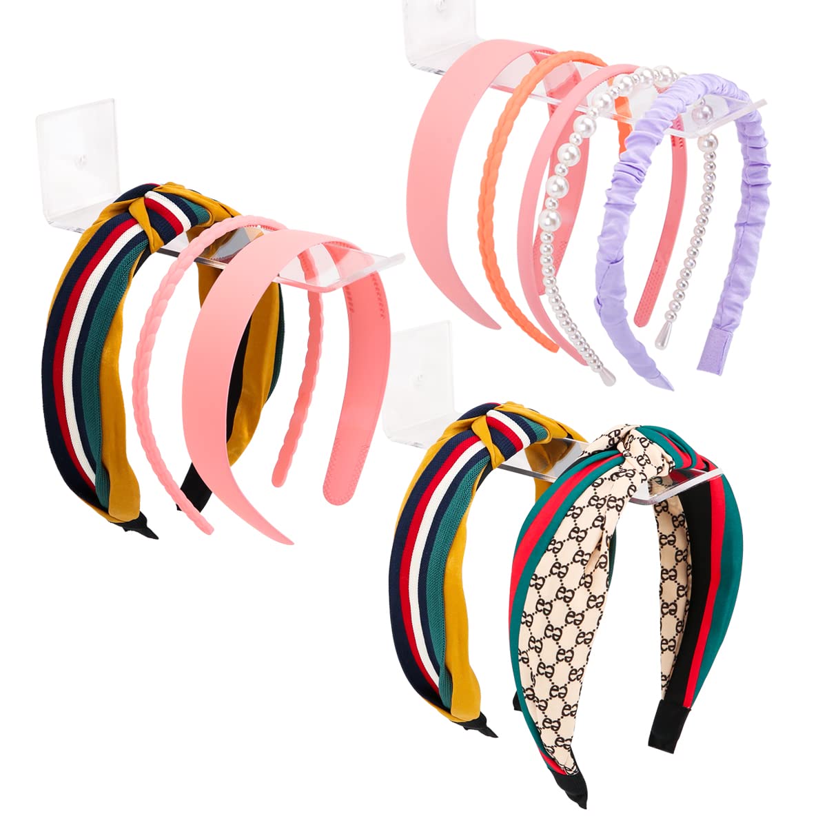 AfooBezos 3 Pack Clear Acrylic Headband Organizers - Hair Accessory Storage for Women & Girls - Perfect for Bedroom, Bathroom, and Vanity Organization