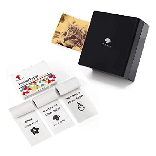 Phomemo M02 Mini Bluetooth Label Maker - Portable Wireless Sticker Printer with 1 Roll White/Clear/Silver Glitter Sticker Paper (Black) for Home, Office & Organization | DIY Craft, Gift Tags, Pantry Labels