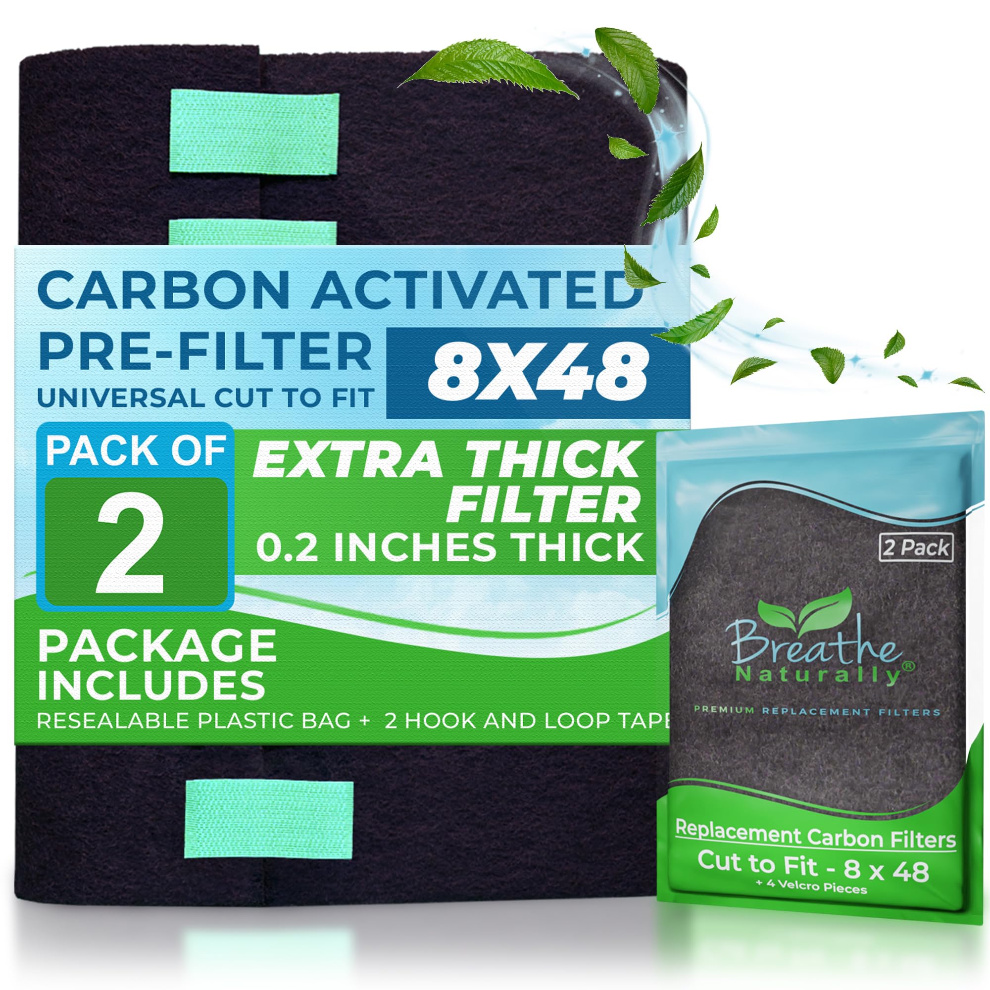 Activated Carbon Air Filter 8x48 - Universal Cut-to-Fit Replacement Charcoal Filter for Air Purifiers, HVAC Vents & Odor Control - Made in USA (2-Pack) | Improves Indoor Air Quality in Homes, Offices & Workshops