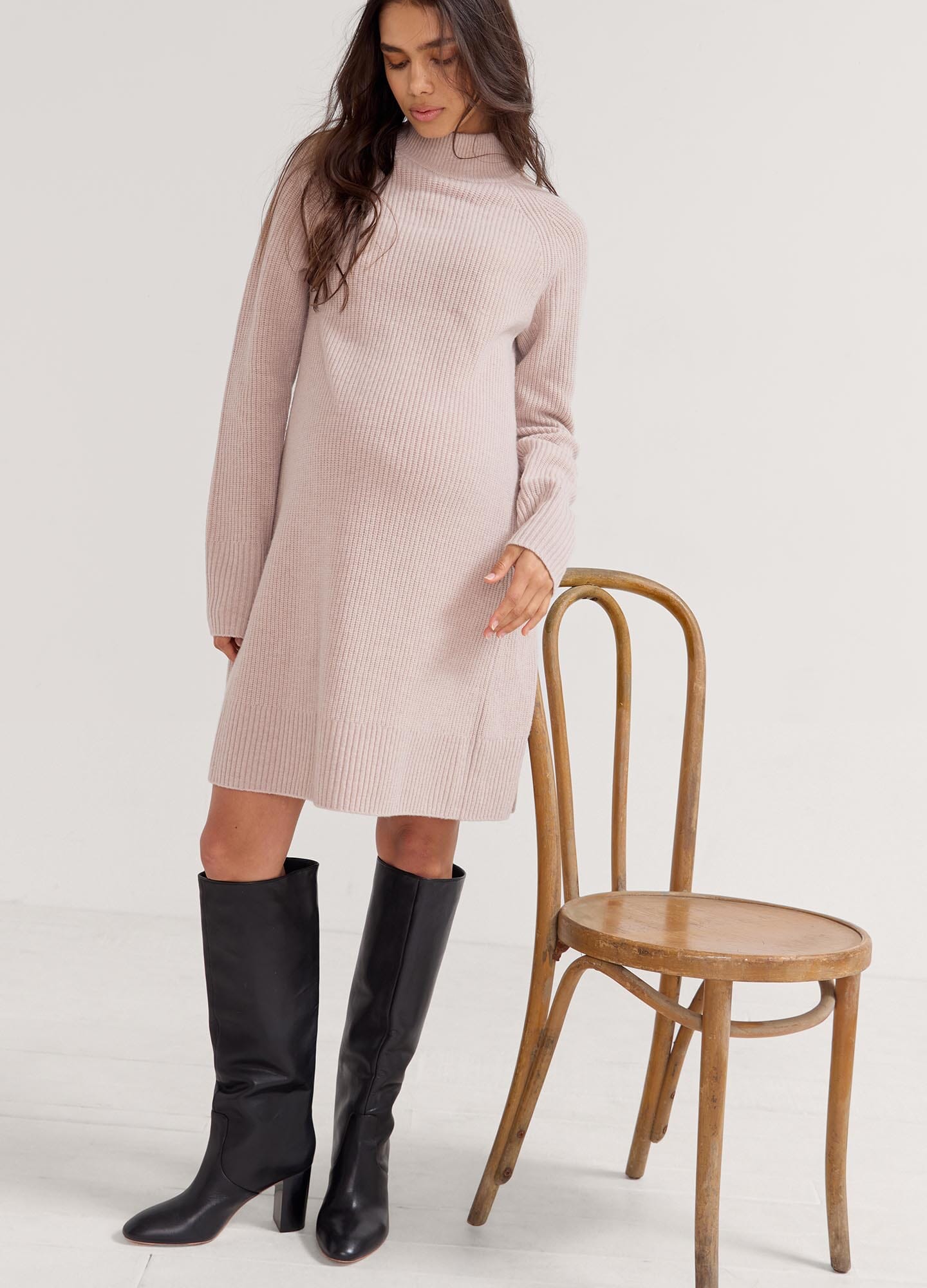 Irina Shaker Mini Sweater Dress for Women - Soft Knit Bodycon Dress with Long Sleeves - Perfect for Date Night, Office Wear & Fall Fashion