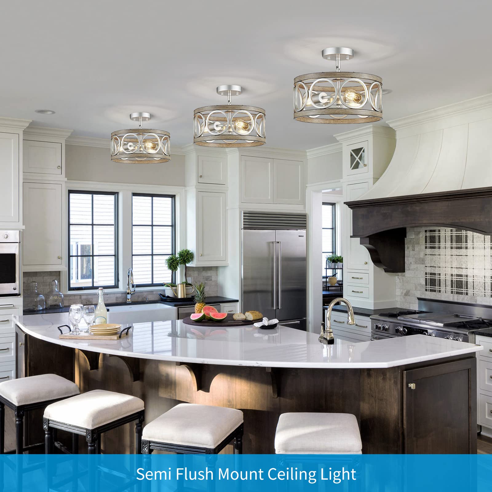 Modern Adjustable Height Pendant Light - Brushed Nickel & Wood Grain Metal 13