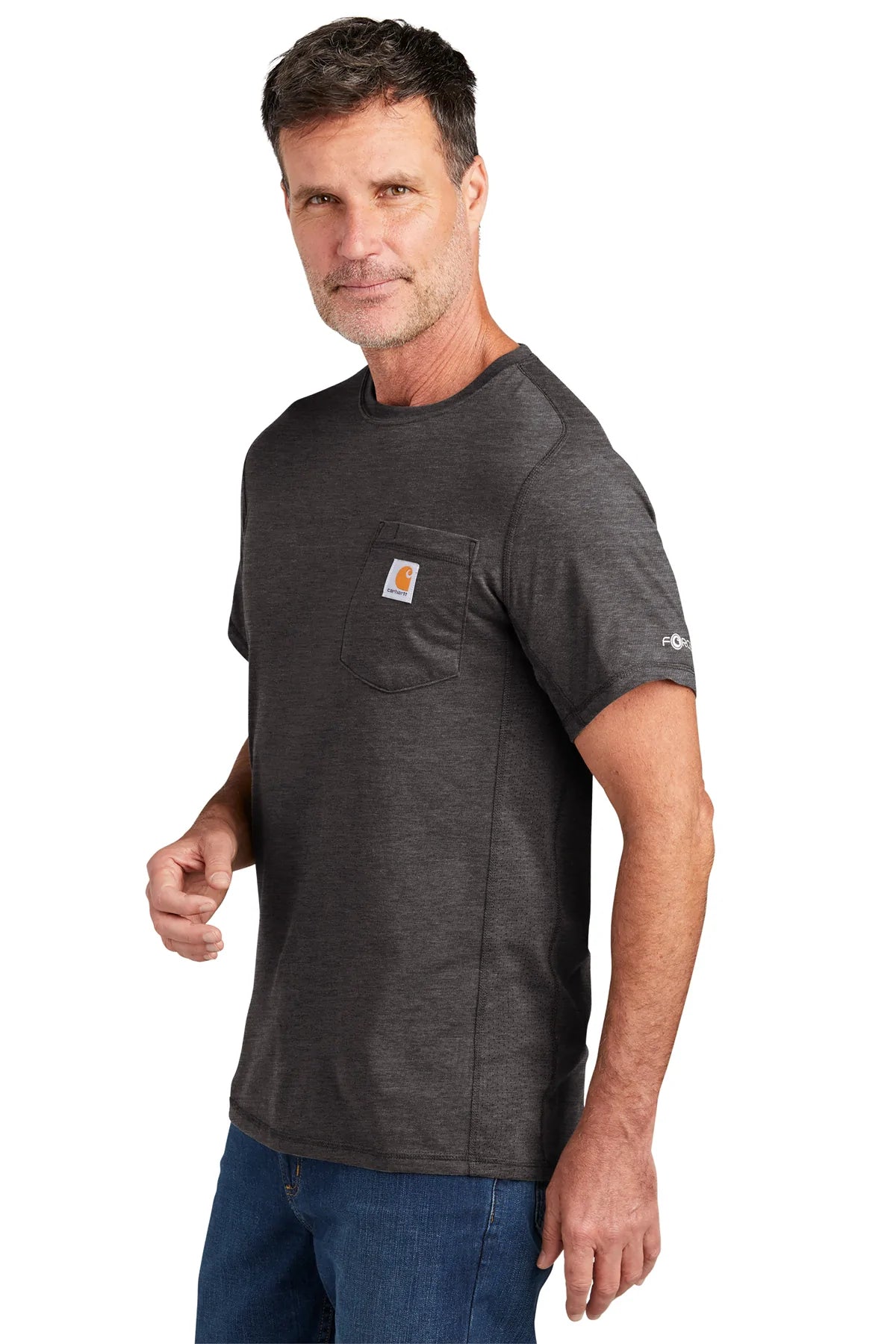 Carhartt Force Custom Pockets T-Shirt for Men - Carbon Heather Work Shirt | Durable Cotton Tee for Construction, Outdoor Work & Casual Wear